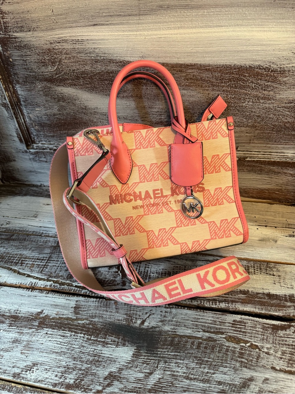 Michael Kors Mirella Small Logo Jacquard Crossbody Bag in Pink